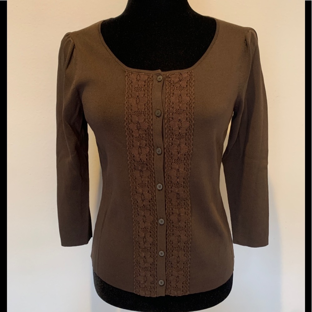 Ann Taylor Loft brown long sleeve scoop neck button down cardigan size XS